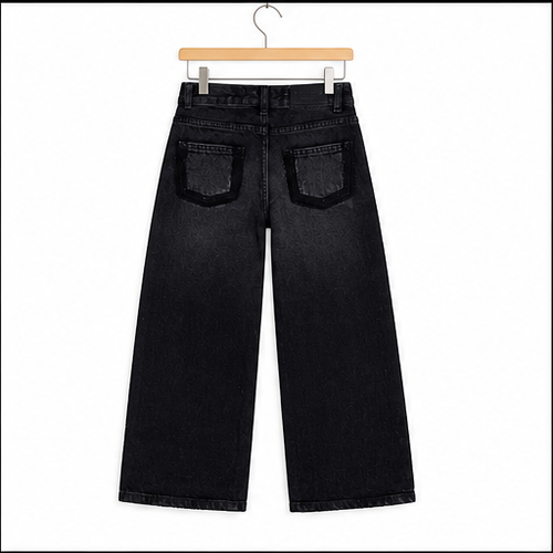 بنطلون أطفال وايد ليج بتطريز جيب — أسود — الخلفية