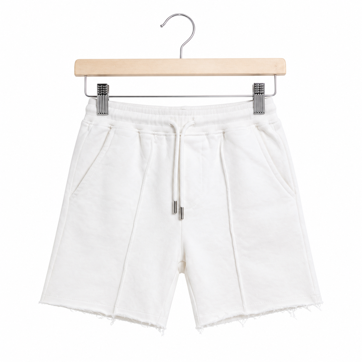 WEELZ Kids Sweat Shorts — White, front view on hanger