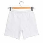 WEELZ Kids Sweat Shorts — White, back view on hanger