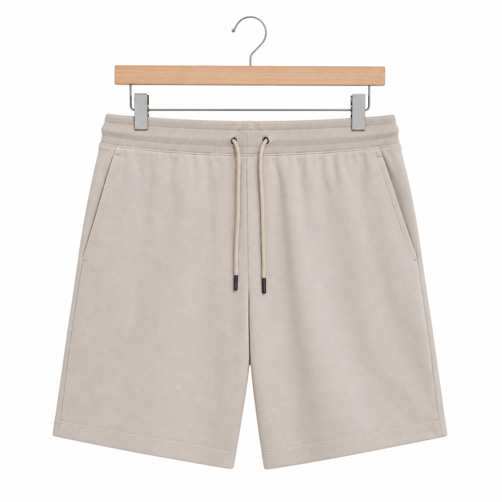 WEELZ Melton Jersey Shorts — Beige — front product on hanger