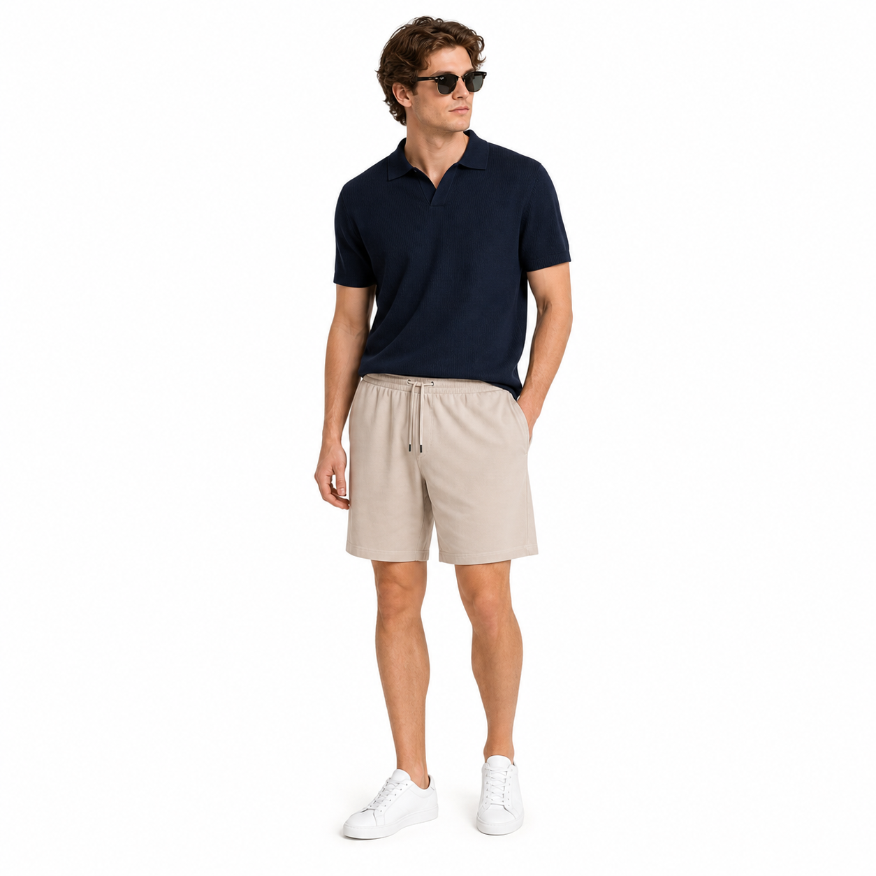 WEELZ Melton Jersey Shorts — Beige — model look 1