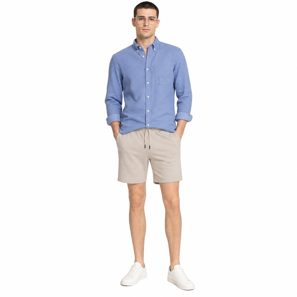 WEELZ Melton Jersey Shorts — Beige — model look 3