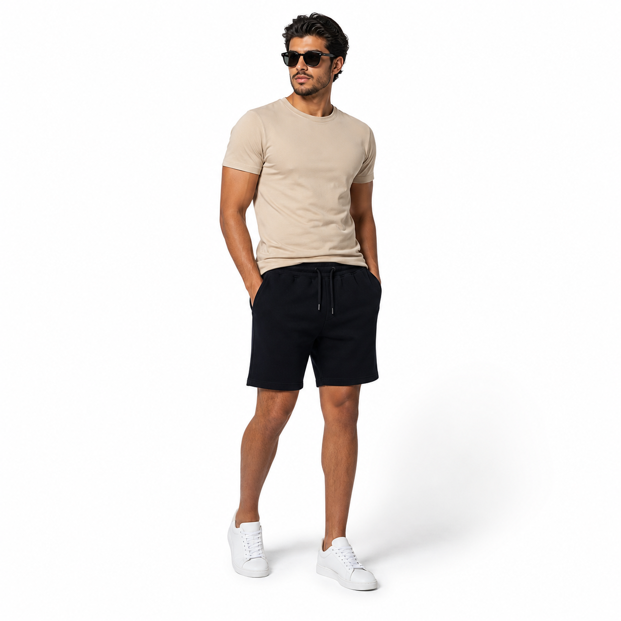WEELZ Men’s Melton Jersey Shorts — Black styled model view