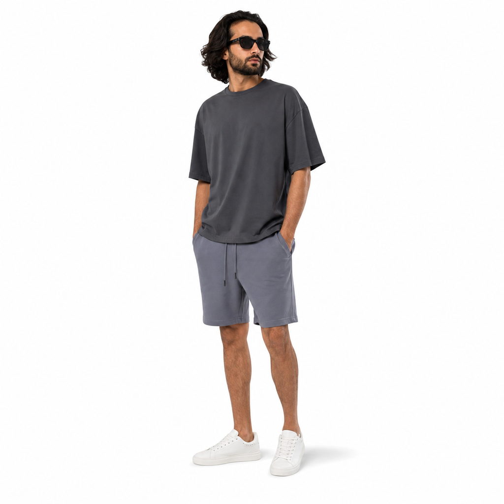 WEELZ Men’s Melton Jersey Shorts — Grey styled model view