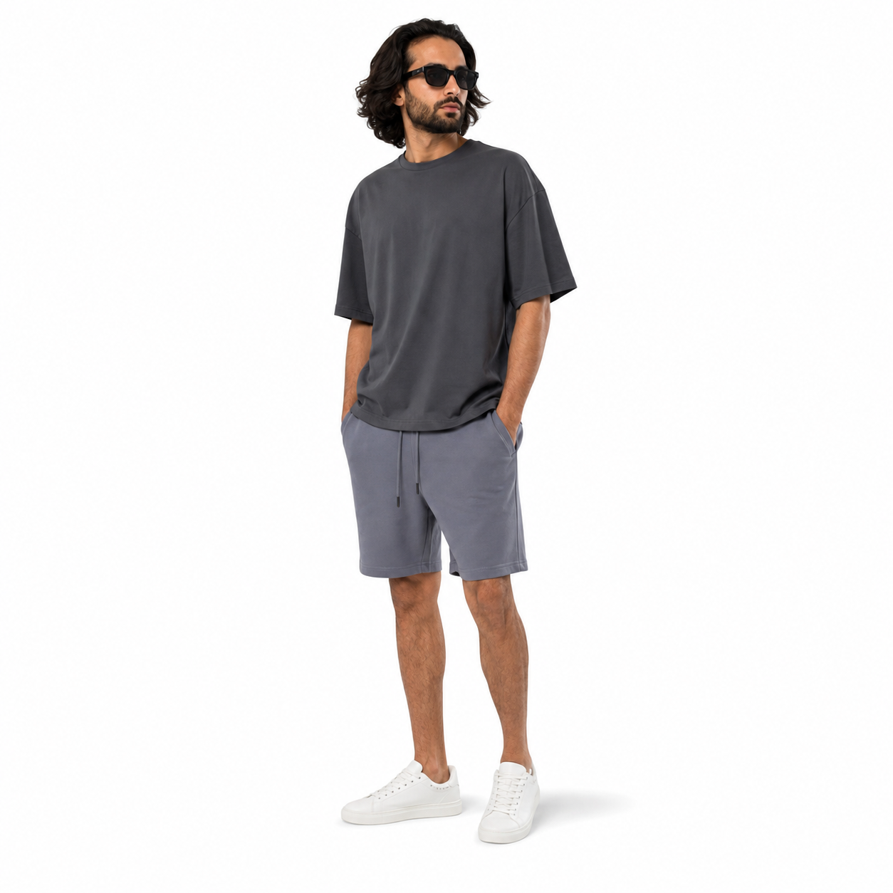 WEELZ Men’s Melton Jersey Shorts — Grey styled model view