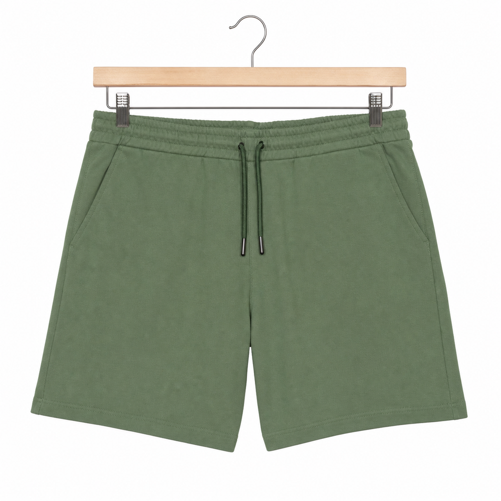 WEELZ Melton Jersey Shorts — Olive Green — front product on hanger