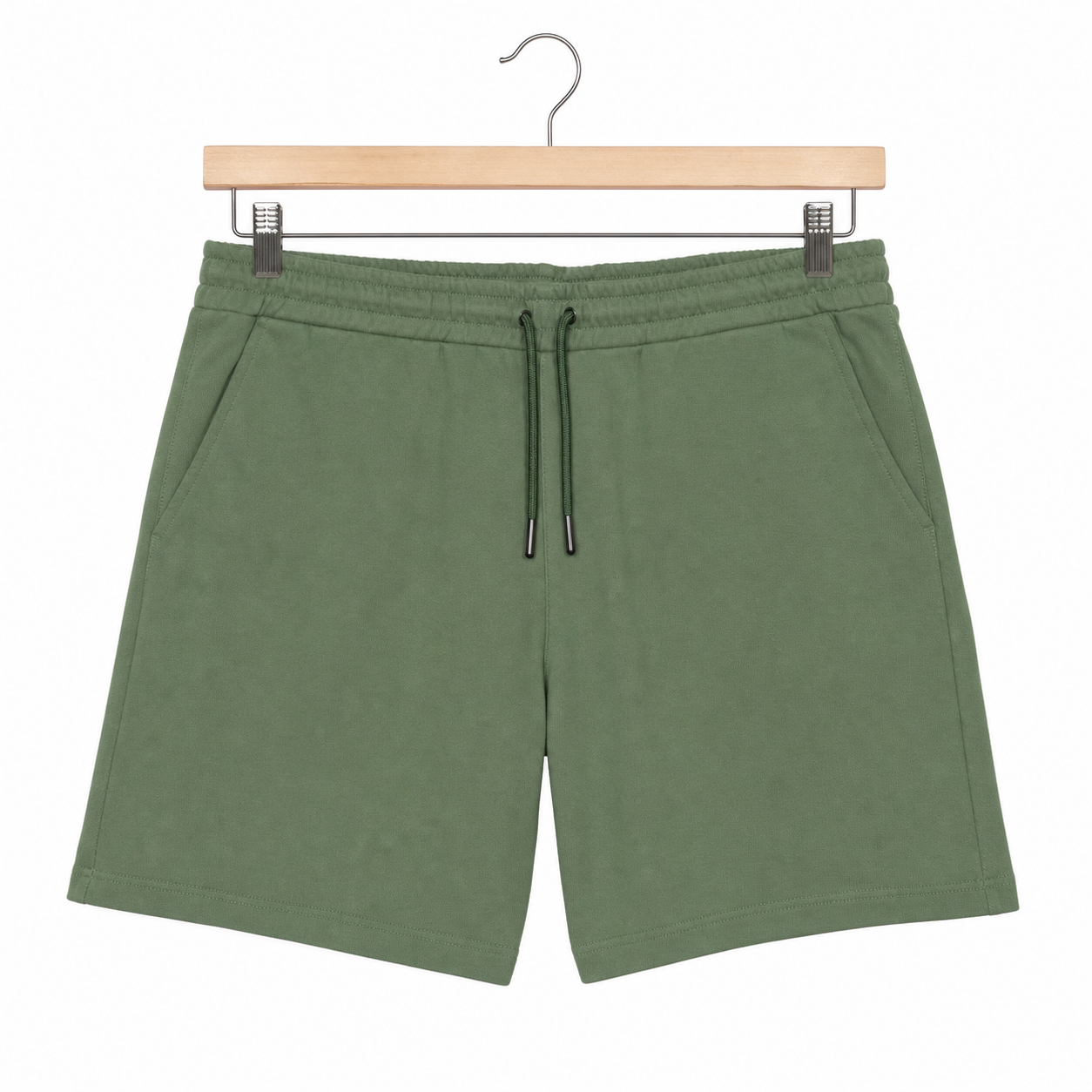WEELZ Melton Jersey Shorts — Olive Green — front product on hanger