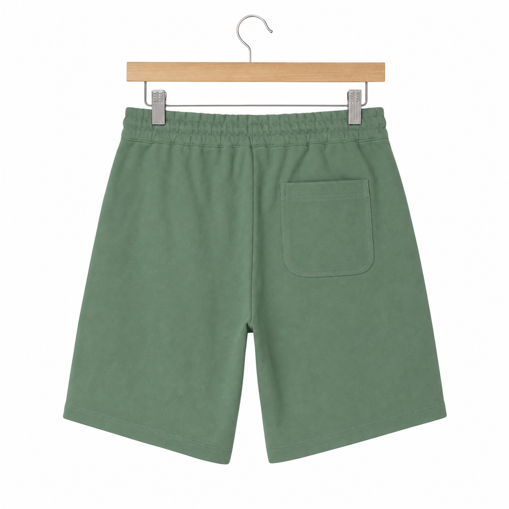WEELZ Melton Jersey Shorts — Olive Green — back product on hanger