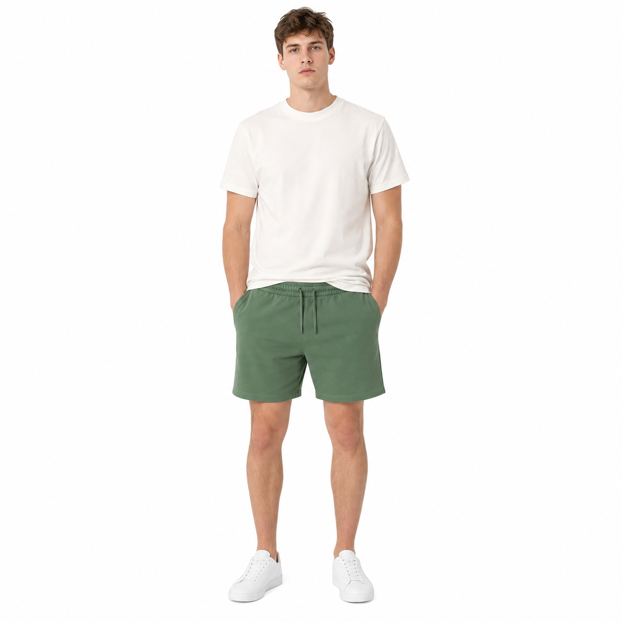 WEELZ Melton Jersey Shorts — Olive Green — model look 1