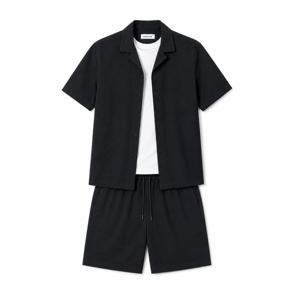 WEELZ Soft Camp-Collar Shirt & Shorts Set - Black - view 1