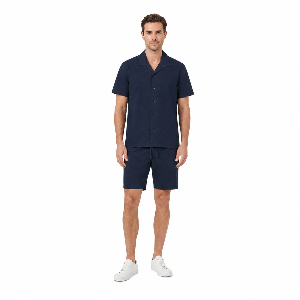 WEELZ Soft Camp-Collar Shirt & Shorts Set - Navy - view 3