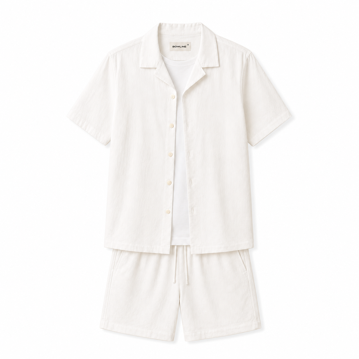 WEELZ Soft Camp-Collar Shirt & Shorts Set - White - view 1