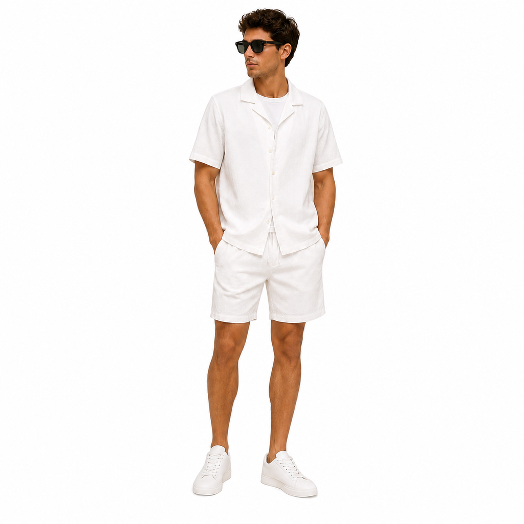 WEELZ Soft Camp-Collar Shirt & Shorts Set - White - view 2