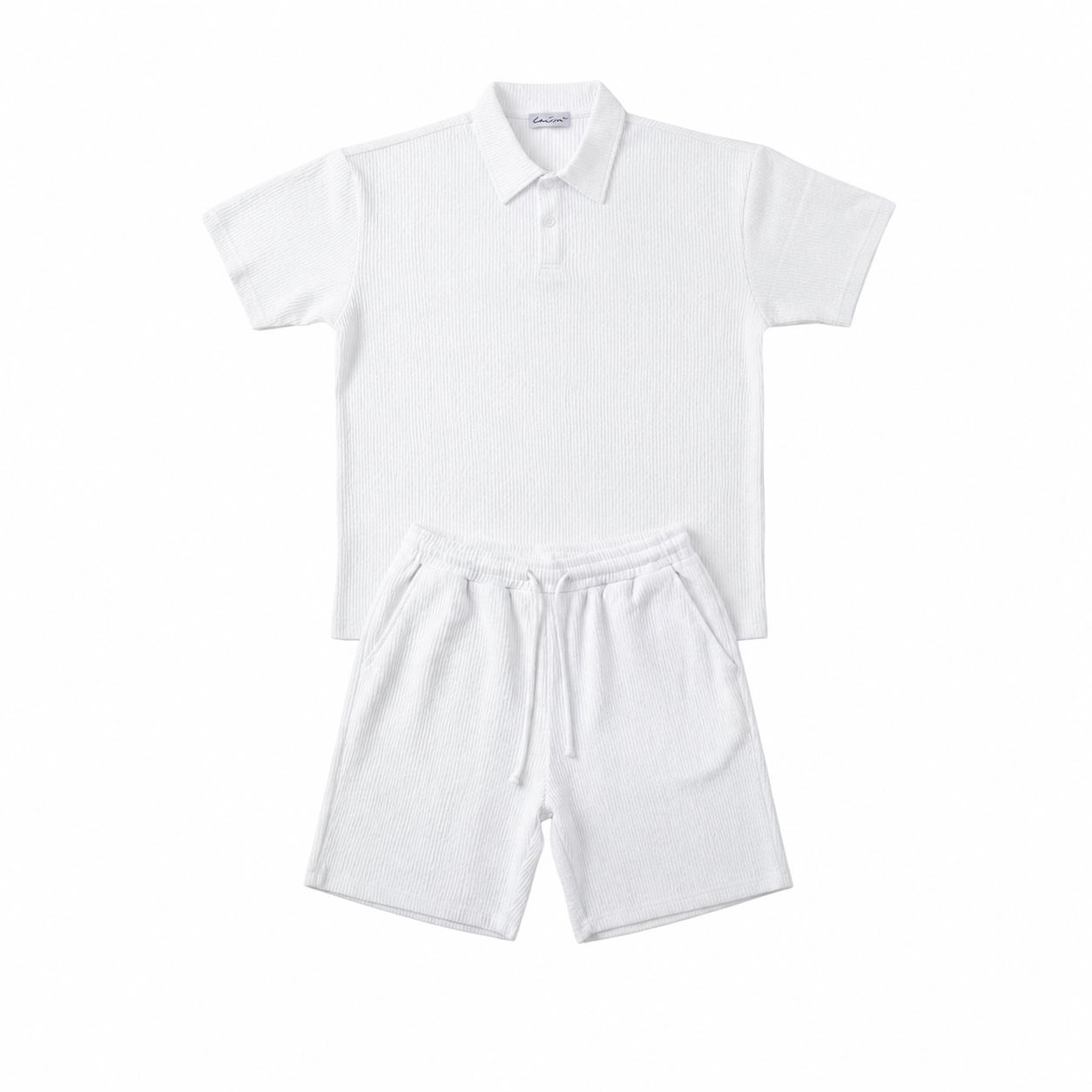 WEELZ Button-Collar Cotton T-Shirt & Shorts Set - White - view 1