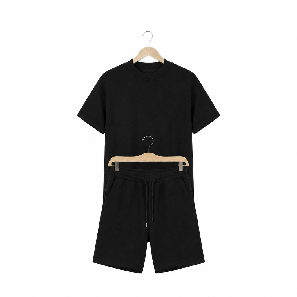 WEELZ Cooling Cotton Crew-Neck T-Shirt & Shorts Set - Black - view 3