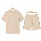 WEELZ Contrast-Stitch Cotton T-Shirt & Shorts Set — Beige, hanger front