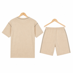 WEELZ Contrast-Stitch Cotton T-Shirt & Shorts Set — Beige, hanger back