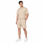 WEELZ Contrast-Stitch Cotton T-Shirt & Shorts Set — Beige, styled look 1