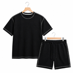 WEELZ Contrast-Stitch Cotton T-Shirt & Shorts Set — Black, hanger front