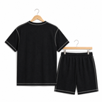 WEELZ Contrast-Stitch Cotton T-Shirt & Shorts Set — Black, hanger back