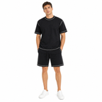 WEELZ Contrast-Stitch Cotton T-Shirt & Shorts Set — Black, styled look 1