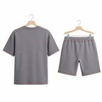 WEELZ Contrast-Stitch Cotton T-Shirt & Shorts Set — Grey, hanger back