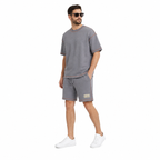 WEELZ Contrast-Stitch Cotton T-Shirt & Shorts Set — Grey, styled look 3