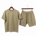 WEELZ Contrast-Stitch Cotton T-Shirt & Shorts Set — Olive, hanger front