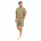 WEELZ Contrast-Stitch Cotton T-Shirt & Shorts Set — Olive, styled look 2