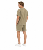 WEELZ Contrast-Stitch Cotton T-Shirt & Shorts Set — Olive, styled look 3