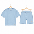 WEELZ Contrast-Stitch Cotton T-Shirt & Shorts Set — Sky Blue, hanger front