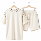 WEELZ Contrast-Stitch Cotton T-Shirt & Shorts Set — White, hanger front