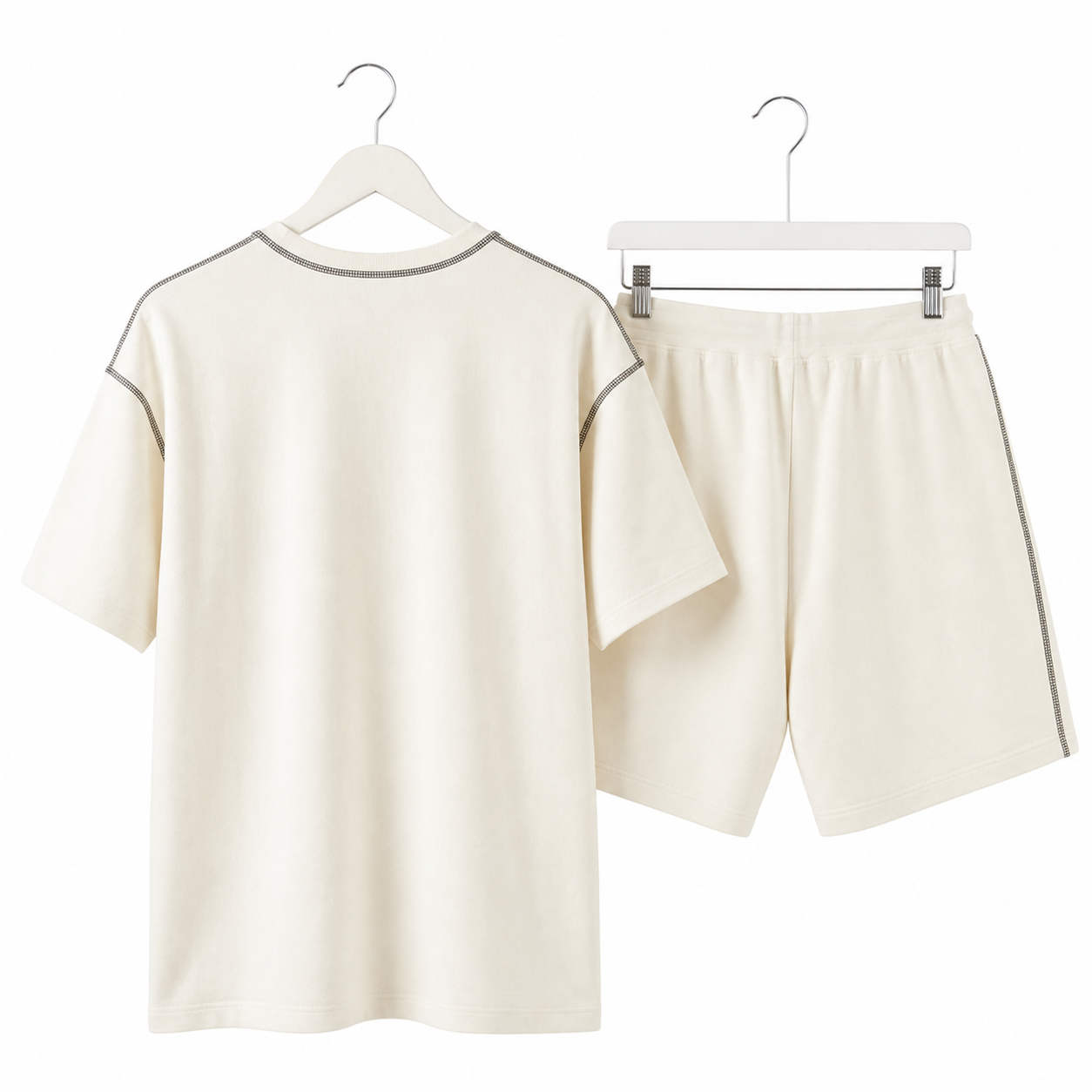 WEELZ Contrast-Stitch Cotton T-Shirt & Shorts Set — White, hanger back
