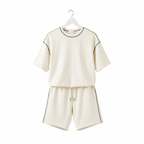 WEELZ Contrast-Stitch Cotton T-Shirt & Shorts Set - White - view 2