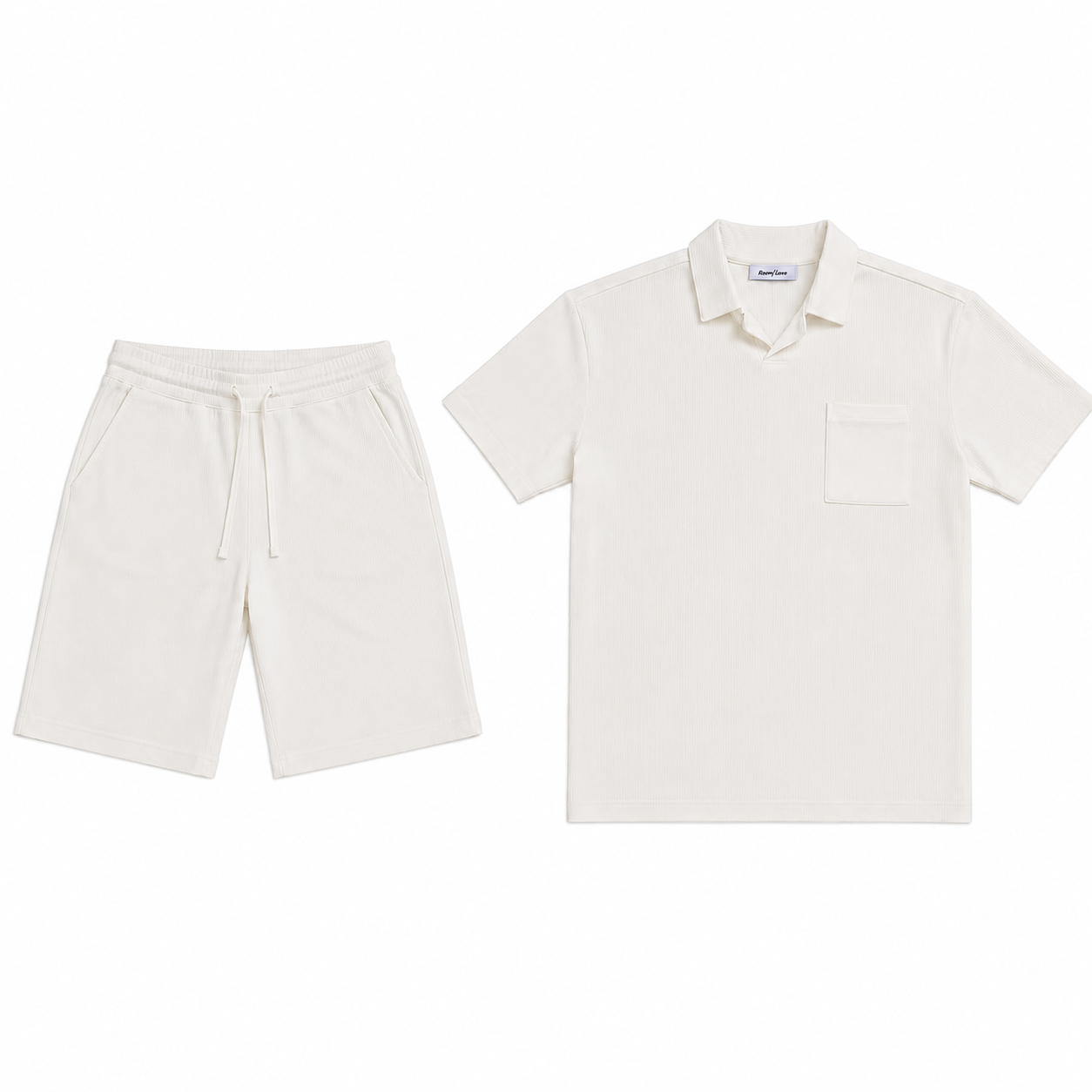 WEELZ Pocket-Collar Cotton T-Shirt & Shorts Set - White - view 2