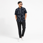 WEELZ Printed Hawaii Short-Sleeve Shirt — Black Graphic styled model view