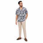 WEELZ Printed Hawaii Short-Sleeve Shirt — Grey Patchwork styled model view