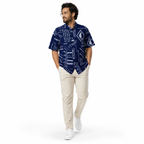 WEELZ Printed Hawaii Short-Sleeve Shirt — Navy Abstract styled model view
