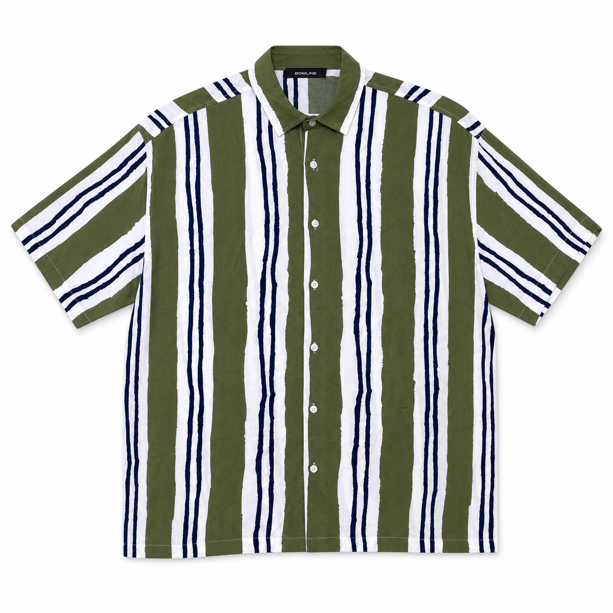 WEELZ Printed Hawaii Short-Sleeve Shirt — Olive & White Stripe product view