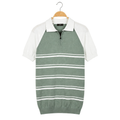 WEELZ mint and white raglan stripe zip knit polo, front hanging view on pure white background