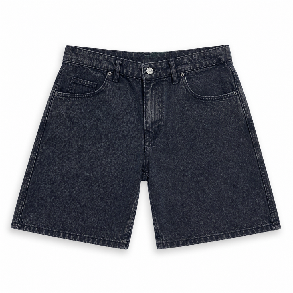 WEELZ Relaxed-Fit Distressed Denim Shorts — Black product view