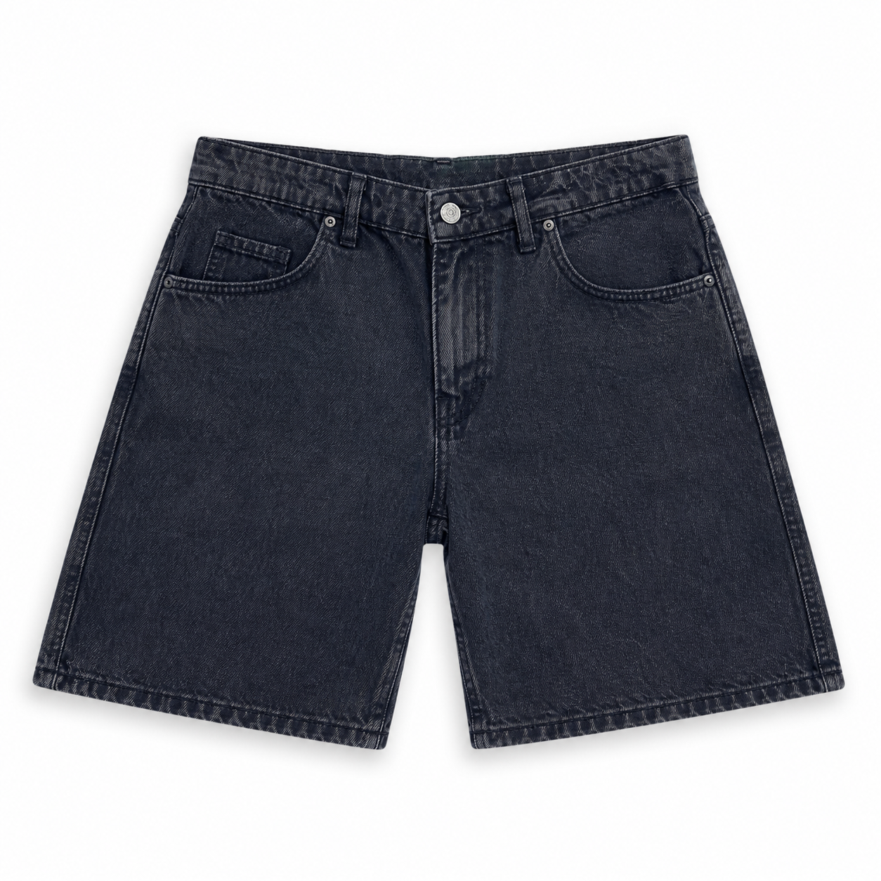 WEELZ Relaxed-Fit Distressed Denim Shorts — Black product view