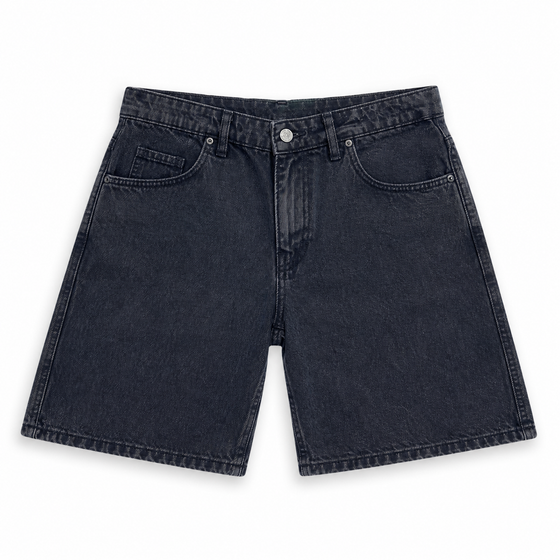 WEELZ Relaxed-Fit Distressed Denim Shorts — Black product view