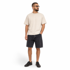 WEELZ Relaxed-Fit Distressed Denim Shorts — Black styled model view