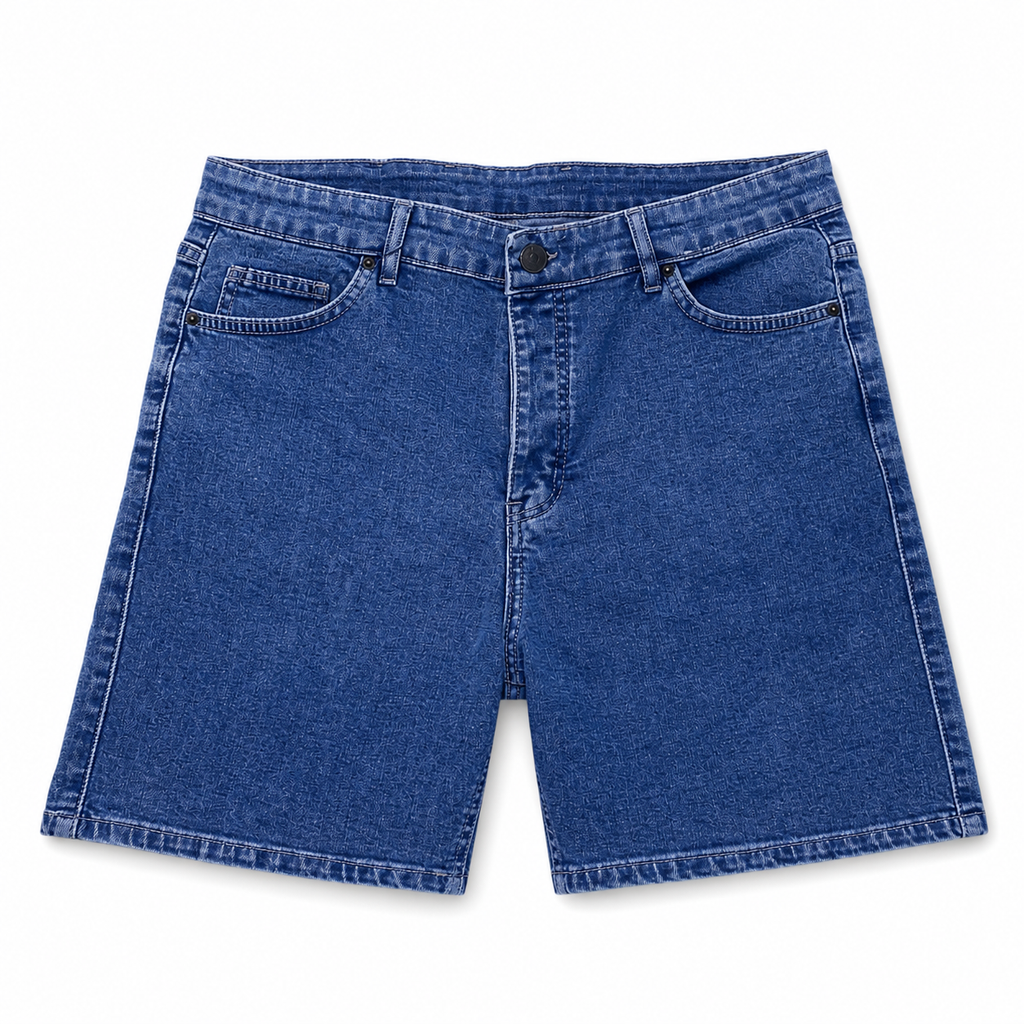 WEELZ Relaxed-Fit Distressed Denim Shorts — Classic Blue product view