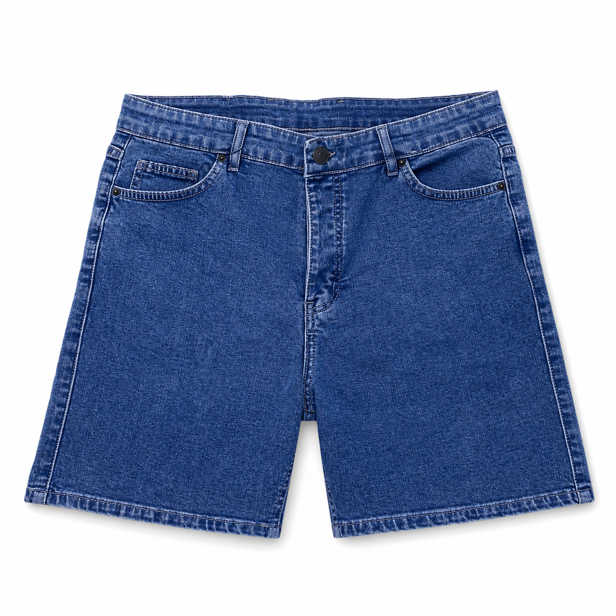 WEELZ Relaxed-Fit Distressed Denim Shorts — Classic Blue product view