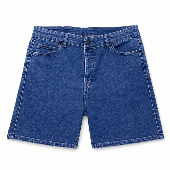 WEELZ Relaxed-Fit Distressed Denim Shorts — Classic Blue product view