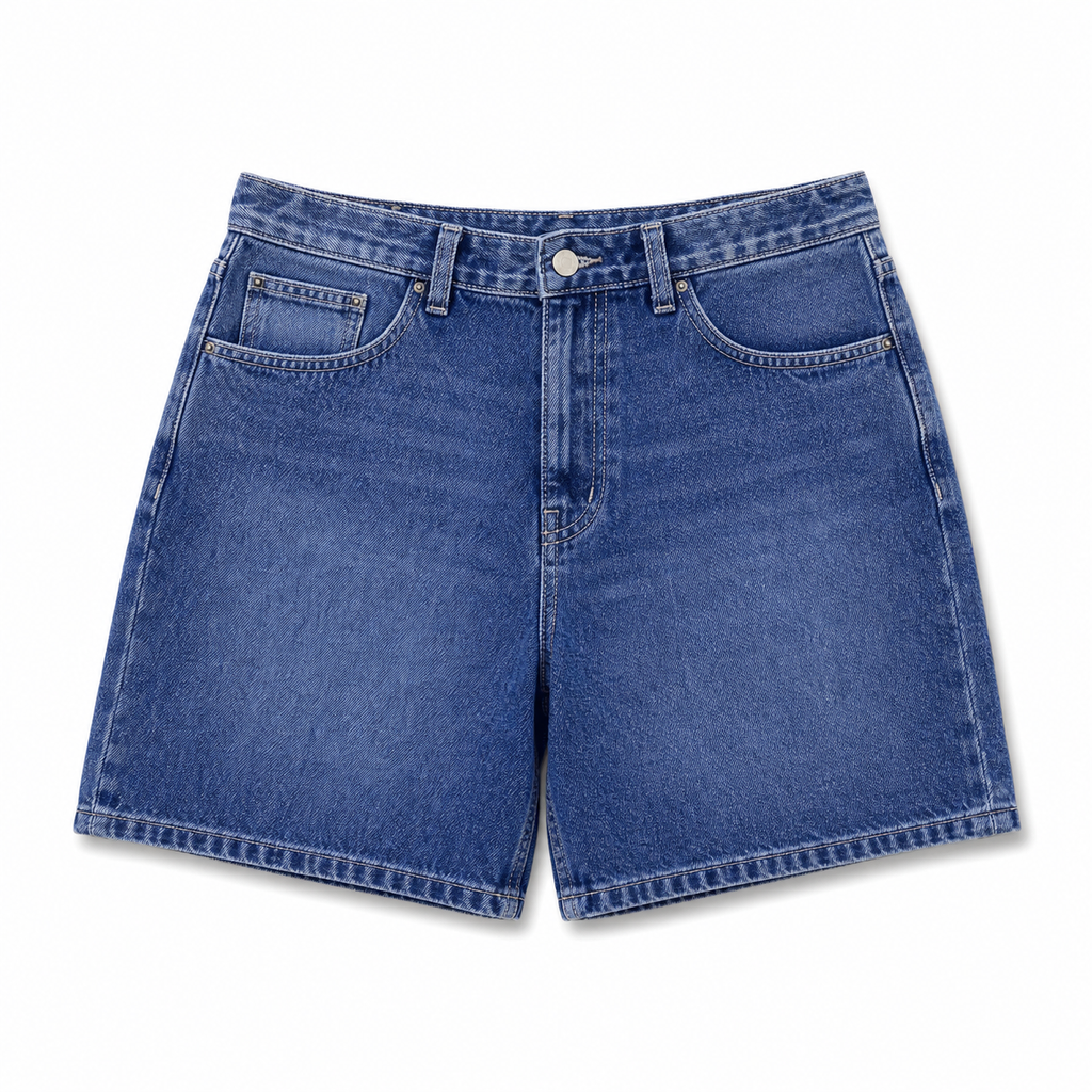 WEELZ Relaxed-Fit Distressed Denim Shorts — Deep Blue product view