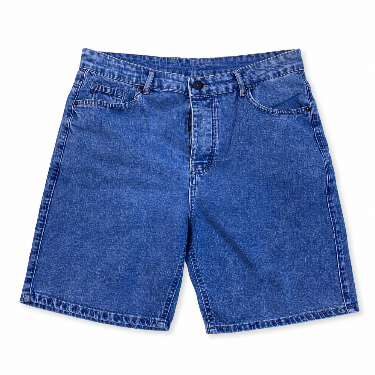 WEELZ Relaxed-Fit Distressed Denim Shorts — Indigo Blue product view