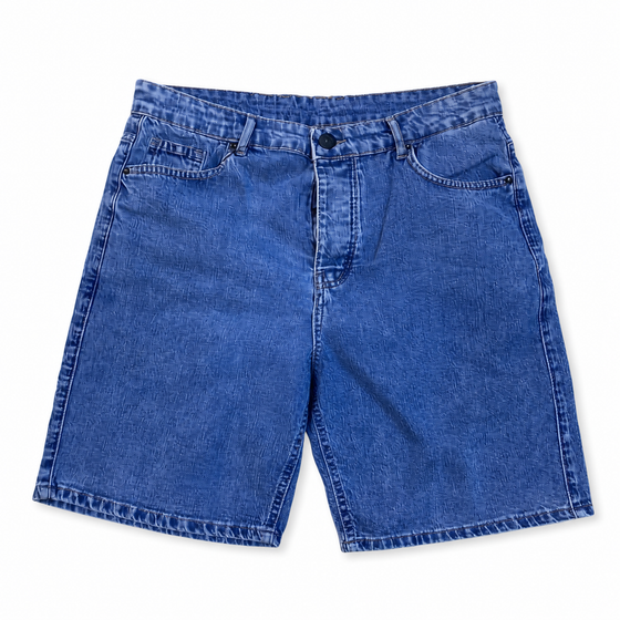 WEELZ Relaxed-Fit Distressed Denim Shorts — Indigo Blue product view